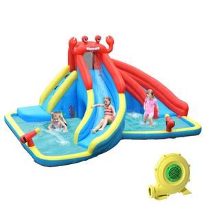 Inflatable Water Slide Crab Dual Slide Bounce House Splash Pool with 950W Blower - Picture 1 of 11