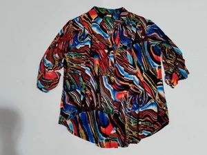 Vintage Cocomo Womens Size Medium Multicolor 3/4 Sleeve Pleated Pullover Blouse - Picture 1 of 8
