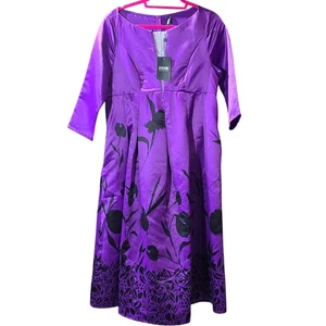 Vestido midi STYLEWE púrpura negro floral satinado manga L 3/4 línea A fiesta nuevo con etiquetas - Imagen 1 de 14