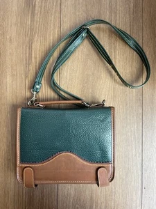 Vintage 80s 90s green brown crossbody organizer bag purse - Picture 1 of 7