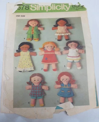 Rara Simplicidade #5378 Padrão de Costura 13" Boneca de Pano corte 1972 - Imagem 1 de 4