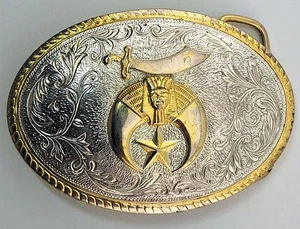 Hebilla de cinturón Shriner masónico masónico de colección tono plateado - Imagen 1 de 4