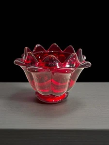 Vtg Viking Glass Ruby Red Glass MCM Flower Lotus Shapes Votive Holder Cadmium - Picture 1 of 8