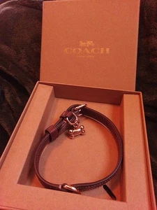 COACH CX158 TAN BROWN SMALL PET COLLAR GIFT BOXED W/ Gold Bone And Tag NWT - Picture 1 of 3