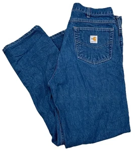 Carhartt FR Denim Blue Work Jeans Relaxed Fit Men 35x32 Workwear FRB100DNM USA - Picture 1 of 7