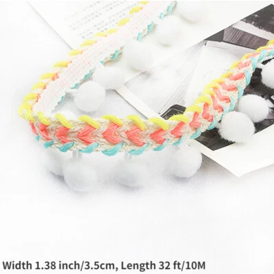 10M Pom Ball Tassel Edging Sewing Trim Fringe DIY Curtain Cushion Decor - Image 1 of 4