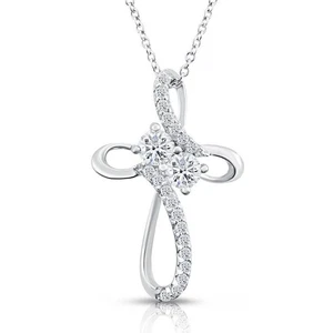 Collar con dije colgante de cruz de circonita cúbica de plata esterlina 925 sólida 16" 18" - Imagen 1 de 7