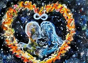 ACEO Original Painting TWIN FLAME Love Symbol Spirit New Age DUALISM Energy ART - Picture 1 of 1