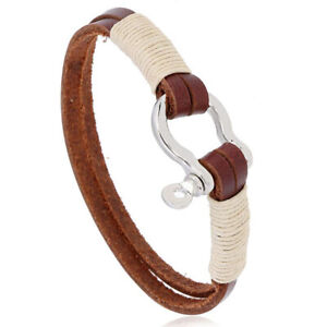Mens Handmade Brown Leather Bracelet Bangle Wristband Surfer Wrap Cuff Jewelry