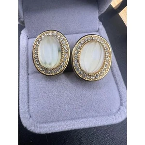 Vintage chr.dior Clip Earrings w/ Crystals & Frosted Center – Chr. Dior Signed - Picture 1 of 8