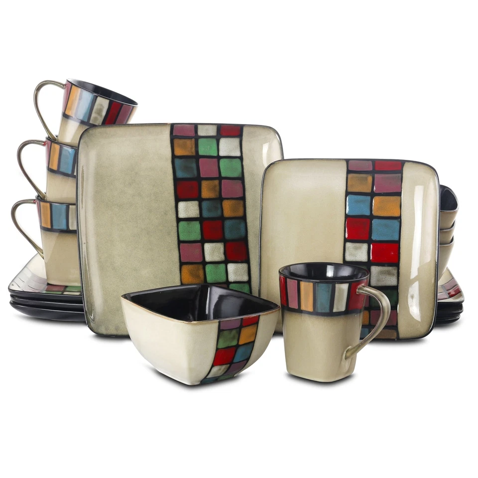 Elama Color Melange 16 Piece Multicolored Square Stoneware Dinnerware Set - Image 1 of 1