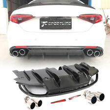 For Alfa Romeo Giulia Base Carbon Fiber Rear Bumper Diffuser Lip W/ Exhaust Tips