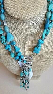 Collar CHICOS Multi/Una Hilo Turquesa Plata Tesoro Suroeste Ajuste Foto 1 de 4