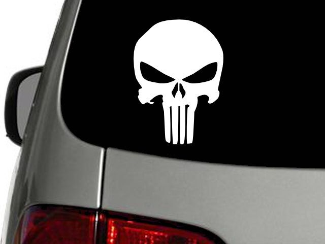 Sticker - Black Punisher Logo Marvel Comic Hero Skull RUB-ON Decal Gift  #50009