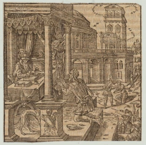  Bittgesuch beim KÖNIG Original Holzstich um 1570 Adel Palast Mittelalter STADT - Bild 1 von 6