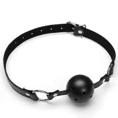 Breathable O-Ring Balls Mouth Gag Harness Bondage Restraints Faux Leather Strap - Image 1 of 4