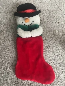 Plush Vintage Snowman Stocking 3D Frosty Hook And Loop Closure Little Use 21 In - Picture 1 of 3