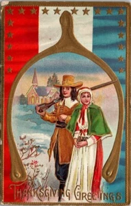 Cartolina Vintage Ringraziamento Turchia Gobbler Celebrazione Festival Casa Vacanze - Foto 1 di 2