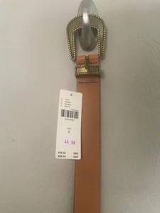 Anthropologie NeutralLeather Belt Small Brass Buckle 1.25” Gold Bkl Classic Boho - Picture 1 of 3