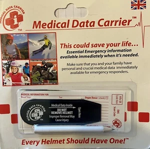 MEDICAL DATA CARRIER TAG RIDING HAT MEDICAL EMERGENCY INFORMATION TAG *FREE POST - Picture 1 of 3
