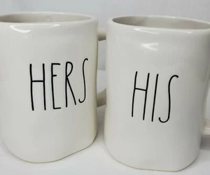 Rae Dunn Hers His Mug Set Artisan Collection White Black Engagement Wedding Gift - Picture 1 of 12
