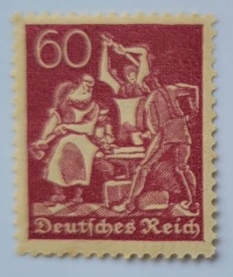 German Reich Stamps  1921/1923  60 Mark " Blacksmith " - Image 1 of 2