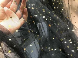 Star Fabric Gold Sequins Moon Star Mesh Lace Fabric DIY Girl Dress Bridal Veils - Imagen 1 de 9