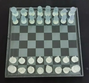 Vintage Bohemia Glass Chess Set Clear Pale Blue Bohemian Crystal Czechoslovakia  - Bild 1 von 12