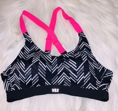 Victorias Secret VSX Sport 32A Sports Bra No Wire Padded Mesh Pink Black - Image 1 of 4