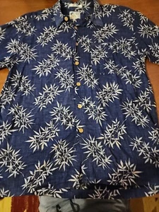 M.E. Sport Mens XL S/S Blue Floral Hawaiian Shirt  Button Up 100% Rayon EUC. RB3 - Picture 1 of 8