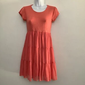 DKNY Junior’s Dress Coral Orange Ruffle Hem Smock Lined Youth Xl Embroidered Log - Picture 1 of 18