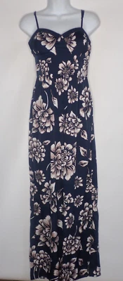 Band of Gypsies Romper Jumpsuit Floral Navy and Tan Built-in Cups Medium - Image 1 of 4