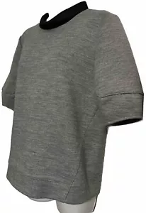 Tibi Sculptured Balloon Elbow Sleeve Boxy Mock Neck Gray Wool Blend Top EUC - M - Picture 1 of 17
