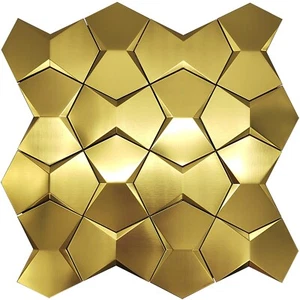 Gold Backsplash Tile 3D Metallic Long Hexagon Wall Panels (Pack of 5) - Picture 1 of 12