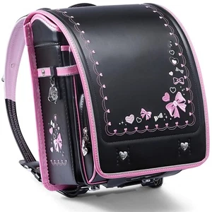 Randoseru Backpack Japanese School Bag Heart Ribbon bow Embroidery Black Cute - Picture 1 of 8