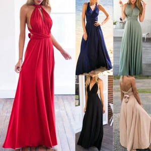 Mehrweg-Langes Wickelkleid Für Damen Brautjungfer Cocktail Abend Party Swing- ≌ - Picture 1 of 30