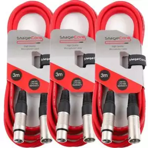 Paquete de cable de señal de audio y cable de micrófono Stagecore 3x 6M rojo XLR macho a hembra - Imagen 1 de 2