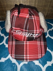 Snap-On Tools Trapper Hat Red Plaid Fleece Lined Ear Flaps Hunting Tool Cap S/M - Picture 1 of 6