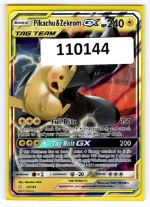 (110144) Pikachu & Zekrom GX 33/181 Pokemon Sonne Mond Team Up Holo Tag Team Karte - Bild 1 von 5