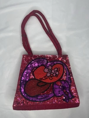 Vintage Red Hat Society Red Velvet & Sequin Beaded Purse with Double Handles - Image 1 of 4