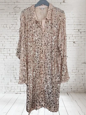 Next Rose Gold Sequin Longline Blouse Shirt Size 24 - Image 1 of 4