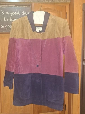 Avanti Multicolored Pig Suede Blazer In A Ladies Size Medium. Purple, Tan, Navy - Image 1 of 4