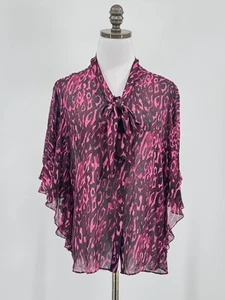 Lafayette 148 New York lila Leopardenmuster Seide Krawatte Ausschnitt Knopf Top Gr. 8 - Bild 1 von 5