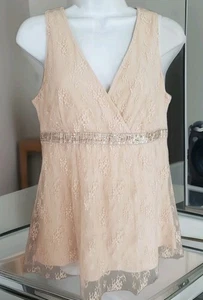 Vintage New York & Co Babydoll Oberteil MEDIUM Y2K Spitze Boho BEIGE Viskose Nylon - Bild 1 von 4
