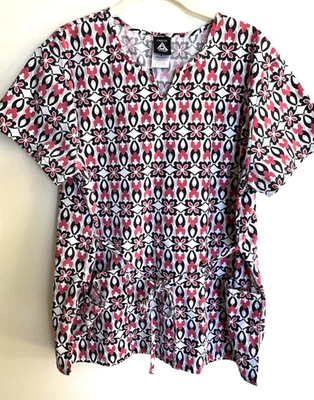 Cherokee Studio Womens M Pink White Black Floral  Scrubs Mrs. Selvig Style - Image 1 of 4
