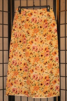 Falda Vintage - Falda Midi Floral Seda Años 90 Rosa Pastel Beige Coqueta Foto 1 de 4