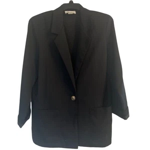 GUC Vintage Joanna Black One Button Women's Blazer Shoulder Pads Made in USA Sm - Picture 1 of 5