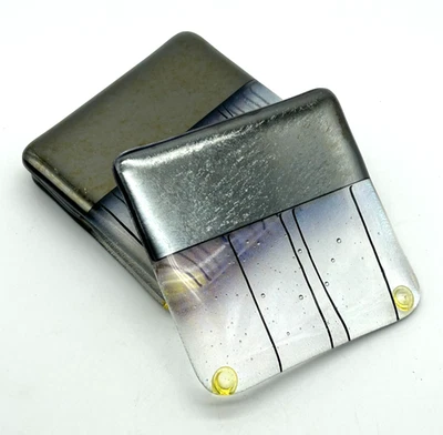 Set of 4 Fused Glass Coasters w/ Iridescent & Metallic Finish ~ 3.5 x 3.5" - Image 1 of 4