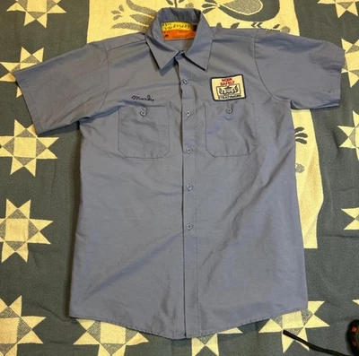 Camisa De Colección Años 80 Red Kap Medio Azul Ropa de Trabajo Manga Corta Con Parche de Empresa Hecha en EE. UU. Foto 1 de 4