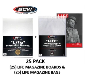 BCW (New) Life Magazine (25)ct Pack - Magazine Boards & Magazine Bags Set - Picture 1 of 4